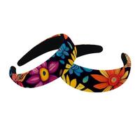 Set di 2 fasce larghe in velluto da donna, accessori con motivo teschi colorati, fasce imbottite per capelli di bellezza, fasce per capelli spesse per ragazze