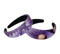 Set di 2 fasce larghe in velluto da donna, con margherite viola, accessori floreali e farfalle, fasce imbottite per capelli di bellezza per ragazze