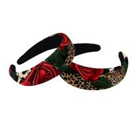 Set di 2 fasce larghe in velluto da donna, con rose rosse e stampa leopardata, accessori imbottiti, fasce per capelli di bellezza per ragazze
