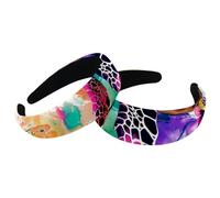 Set di 2 fasce larghe in velluto da donna, con schizzi colorati, motivo tartaruga e fiori, fasce imbottite per capelli di bellezza, fasce per capelli spesse per ragazze