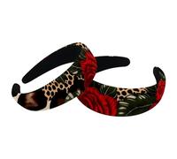 Set di 2 fasce larghe in velluto da donna, con stampa leopardata con rose rosse, accessori imbottiti, fasce per capelli di bellezza per ragazze