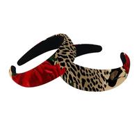 Set di 2 fasce larghe in velluto da donna, con stampa leopardata e rose rosse, accessori imbottiti, fasce per capelli di bellezza per ragazze