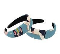 Set di 2 fasce larghe in velluto da donna, motivo unicorno Boston Terrier, stelle, accessori imbottiti, fasce per capelli di bellezza per ragazze spesse