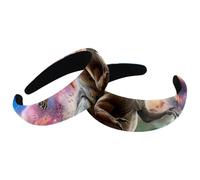 Set di 2 fasce larghe in velluto per donne, dinosauri sulla galassia, accessori spaziali, fasce imbottite per capelli di bellezza, fasce per capelli spesse per ragazze