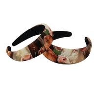 Set di 2 fasce larghe in velluto per donne, fiori di margherita, animali della fattoria, mucche, accessori imbottiti, fasce per capelli di bellezza, fasce per capelli spesse per ragazze