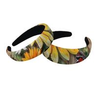 Set di 2 fasce larghe in velluto per donne, girasole, margherite, farfalla, accessori in legno, fasce imbottite per capelli di bellezza, fasce per capelli spesse per ragazze