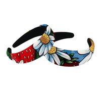 Set di 2 fasce larghe in velluto per donne, graziose fasce per capelli spesse con fragole e margherite, accessori per capelli imbottiti