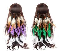 Set di 2 fasce per capelli con piume colorate, in fibra sintetica e verde, perfette per le occasioni