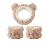 Set di 2 fasce per capelli in peluche con orecchie di orso, da donna, per lavare il viso e truccarsi, colore: marrone