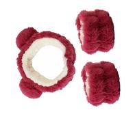 Set di 2 fasce per capelli in peluche con orecchie di orso, da donna, per lavare il viso e truccarsi (rosso)