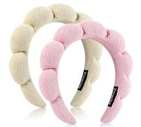 Set di 2 fasce per capelli in spugna per lavare il viso o il viso, fasce per il trucco per lavare il viso, maschera, 1 beige e 1 rosa
