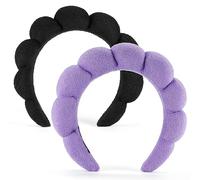 Set di 2 fasce per capelli in spugna per lavare viso o viso, colore nero e viola, fasce per il trucco per lavare il viso, maschera, trattamento della pelle