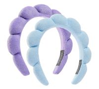 Set di 2 fasce per capelli, in spugna spessa e assorbente, in blu e viola chiaro, per lavare il viso o il viso, fasce per il trucco per il lavaggio del viso, confezione combinata di maschere