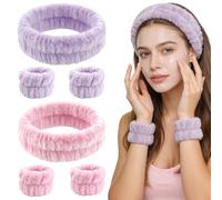 Set di 2 fasce per capelli spa e polsi, 2 fasce per capelli e 4 polsini per il lavaggio del viso, per la cura della pelle e per il trucco, asciugamani assorbenti in microfibra per i polsi