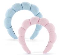 Set di 2 fasce per il lavaggio del viso, maschere e trattamenti per la pelle, 100% spugna di cotone, fascia morbida assorbente in peluche, rosa e blu