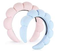 Set di 2 fasce per la cura della pelle per il lavaggio del viso o del viso, in spugna, confezione combinata per il trucco gonfio, maschera, trattamento della pelle, blu+rosa