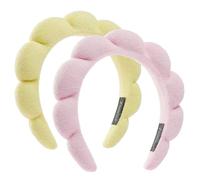 Set di 2 fasce per la cura della pelle per lavare viso o viso, in spugna, confezione combinata per il lavaggio del trucco, maschera (rosa + giallo chiaro)