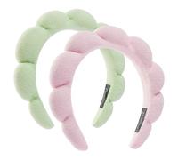 Set di 2 fasce per la cura della pelle per lavare viso o viso, in spugna, confezione combinata per il lavaggio del trucco, maschera (rosa + verde chiaro)