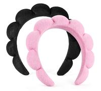 Set di 2 fasce per la cura della pelle per lavare viso o viso, in spugna, confezione combinata per il lavaggio del trucco, maschera, trattamento della pelle (nero e rosa)