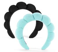 Set di 2 fasce per la cura della pelle per lavare viso o viso, in spugna, confezione combinata per il lavaggio del trucco, maschera, trattamento della pelle (nero e turchese)