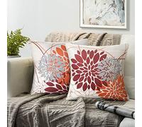 Set di 2 Federa Rosso e Arancione 40×40cm Federe Cuscini Divano Dalia Geométrico Floreale Stampa Modello Federe Cuscino Autunno Lino Fodere Cuscini Adatto Per Divani Soggiorno Cuscino Decorazione
