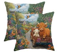 Set di 2 federe colorate per cuscini con motivo floreale in stile country, con mucca e polpaccio, decorative, quadrate, per casa, divano, letto, 45,7 x 45,7 cm