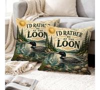 Set di 2 federe copricuscino rustiche con citazione Lake Loon, 50 x 50 cm | Federe per cuscini, a tema casa sul lago, decorazione rustica, paesaggio selvaggio, regalo per gli amanti della natura