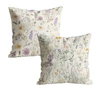 Set di 2 Federe Cuscini 40x40, Impermeabili in Lino con Motivo Stile pastorale Double Face, Decorazioni Pasqua Copricuscini con Cerniera Nascosta, per Soggiorno, Terrazzo Decorazioni Crema M-w-1599