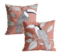 Set di 2 Federe Cuscini 45x45, Impermeabili in Lino con Motivo Pappagallo Double Face, Decorazioni Pasqua Copricuscini con Cerniera Nascosta, per Giardino e Soggiorno, Terrazzo Decor Foglia M-w-5968