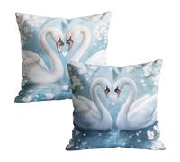 Set di 2 Federe Cuscini 75x75, Impermeabili in Lino con Motivo Cigno Double Face, Decorazioni Pasqua Copricuscini con Cerniera Nascosta, per Giardino e Soggiorno, Terrazzo Decor Animale M-w-4777
