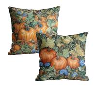 Set di 2 Federe Cuscini 75x75, Impermeabili in Lino con Motivo Zucca Double Face, Decorazioni Pasqua Copricuscini con Cerniera Nascosta, per Giardino e Soggiorno, Terrazzo Decorazioni Foglia M-w-31