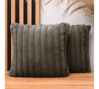 Set di 2 federe cuscini divano 35 x 35 cm grigio marrone quadrato - in finta pelliccia con impunture, con cerniera - federa cuscino 35x35 decorative per divano, soggiorno, camera da letto
