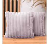Set di 2 federe cuscini divano 35 x 35 cm viola chiaro quadrato - in finta pelliccia con impunture, con cerniera - federa cuscino 35x35 decorative per divano, soggiorno, camera da letto