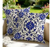 Set di 2 Federe Cuscini Divano 35x35 cm Estate Esterno Impermeabili Copri Cuscini per Divano Blu Primavera Copricuscino in Lino Decorativi Federa Cuscino Nordico per Patio Giardino Balcone -GY187