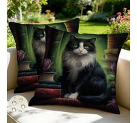 Set di 2 Federe Cuscini Divano 45x45 cm Estate Esterno Impermeabili Copri Cuscini per Divano Gatto Primavera Copricuscino in Lino Federa Cuscino Animali per Patio Giardino Balcone Soggiorno -GY159