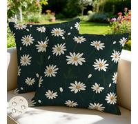 Set di 2 Federe Cuscini Divano 45x45 cm Estate Esterno Impermeabili Copri Cuscini per Divano Verde Scuro Primavera Copricuscino Federa Cuscino Margherita per Patio Giardino Balcone Soggiorno -GY147