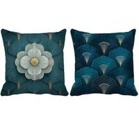 Set di 2 Federe Cuscini Divano 50x50 Turchese Cuscini da Esterno Lino Copricuscini Divano Fiore Fantasia Cushion Covers per Soggiorno Camera da Letto Primavera Estate Giardino Decorativi g-1967a
