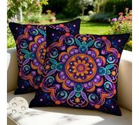 Set di 2 Federe Cuscini Divano 55x55 cm Estate Esterno Impermeabili Copri Cuscini per Divano Bohemien Primavera Copricuscino in Lino Federa Cuscino Viola per Patio Giardino Balcone Soggiorno -GY155