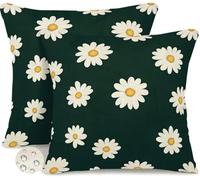 Set di 2 Federe Cuscini Divano 55x55 cm Estate Esterno Impermeabili Copri Cuscini per Divano Margherita Primavera Copricuscino Federa Cuscino Verde Scuro per Patio Giardino Balcone Soggiorno -GY148