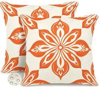Set di 2 Federe Cuscini Divano 60x60 cm Estate Esterno Impermeabili Copri Cuscini per Divano Arancione Primavera Copricuscino Federa Cuscino Fiori Artistici per Patio Giardino Soggiorno -GY176