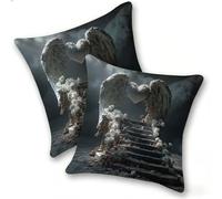 Set di 2 Federe Cuscino 35x35cm Lino, Esterno Cuscini Impermeabili Decorative per Divano Soggiorno Camera da Letto Giardino Balcone, Casa Moderni Minimalisti Cerniera Invisibile, Ala Scala, D-118