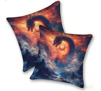 Set di 2 Federe Cuscino 35x35cm Lino, Esterno Cuscini Impermeabili Decorative per Divano Soggiorno Camera da Letto Giardino Balcone, Casa Moderni Minimalisti Cerniera Invisibile, Dragon Sky, D-515
