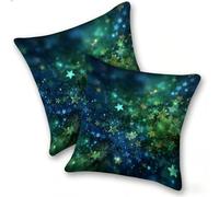 Set di 2 Federe Cuscino 35x35cm Lino, Esterno Cuscini Impermeabili Decorative per Divano Soggiorno Camera da Letto Giardino Balcone, Casa Moderni Minimalisti Cerniera Invisibile, Stelle Verdi, D-528