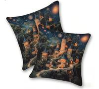 Set di 2 Federe Cuscino 35x35cm Velluto, Esterno Cuscini Impermeabili Decorative per Divano Soggiorno Camera da Letto Giardino Balcone, Casa Moderni Minimalisti Cerniera Invisibile, Star Fairy, D-914