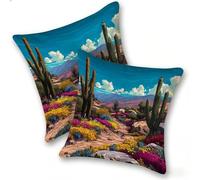 Set di 2 Federe Cuscino 35x35cm Velluto, Esterno Cuscini Impermeabili Decorative per Divano Soggiorno Camera da Letto Giardino Balcone, Moderni Minimalisti Cerniera Invisibile, Fiori Di Cactus, D-873