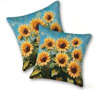 Set di 2 Federe Cuscino 35x35cm Velluto, Esterno Cuscini Impermeabili Decorative per Divano Soggiorno Camera da Letto Giardino Balcone, Moderni Minimalisti Cerniera Invisibile, Girasole Giallo, D-882