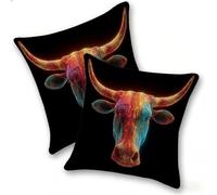 Set di 2 Federe Cuscino 40x40cm Lino, Esterno Cuscini Impermeabili Decorative per Divano Soggiorno Camera da Letto Giardino Balcone, Casa Moderni Minimalisti Cerniera Invisibile, Colore Bovino, D-83