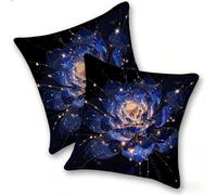 Set di 2 Federe Cuscino 40x40cm Lino, Esterno Cuscini Impermeabili Decorative per Divano Soggiorno Camera da Letto Giardino Balcone, Casa Moderni Minimalisti Cerniera Invisibile, Fiori Blu, D-473