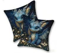 Set di 2 Federe Cuscino 40x40cm Lino, Esterno Cuscini Impermeabili Decorative per Divano Soggiorno Camera da Letto Giardino Balcone, Casa Moderni Minimalisti Cerniera Invisibile, Drago Carino, D-509