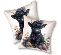Set di 2 Federe Cuscino 40x40cm Lino, Esterno Cuscini Impermeabili Decorative per Divano Soggiorno Camera da Letto Giardino Balcone, Casa Moderni Minimalisti Cerniera Invisibile, Carino Mucca, D-455